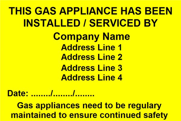Gas Appliance Installed / Serviced Label (GAS05)