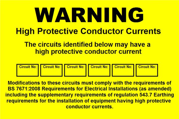 High Protective Conductor Currents Label (WAR08)